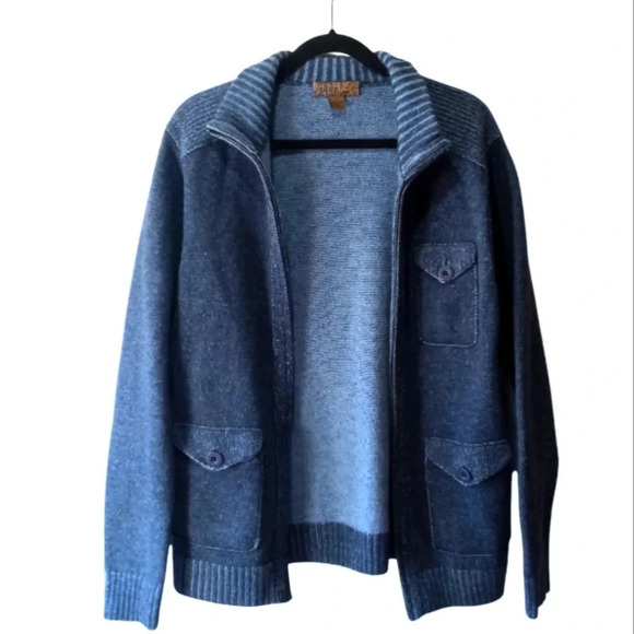 Men's Wool Sweater Pronto Uomo Full Zip Long Sleeve Pockets 100% Wool Blue Large - Picture 2 of 8